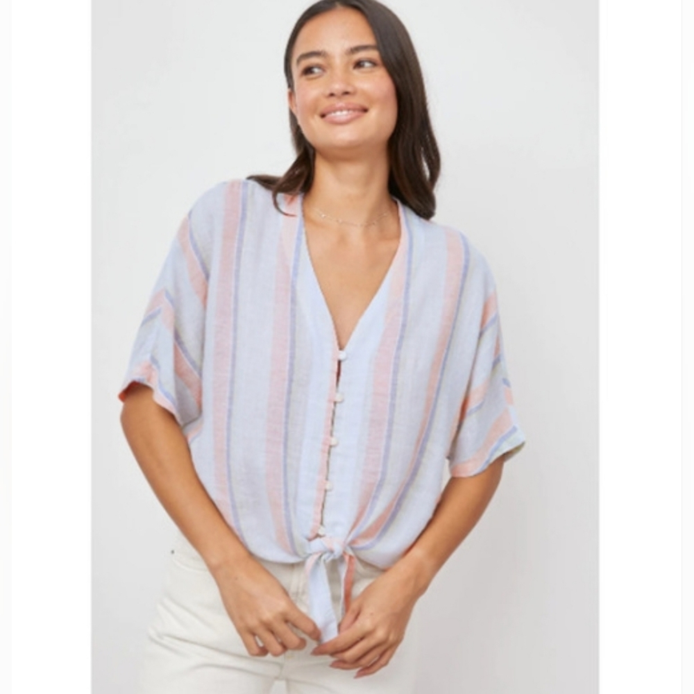 RAILS Thea Linen Blend Tie Front To0 Size Small Biarritz Stripe